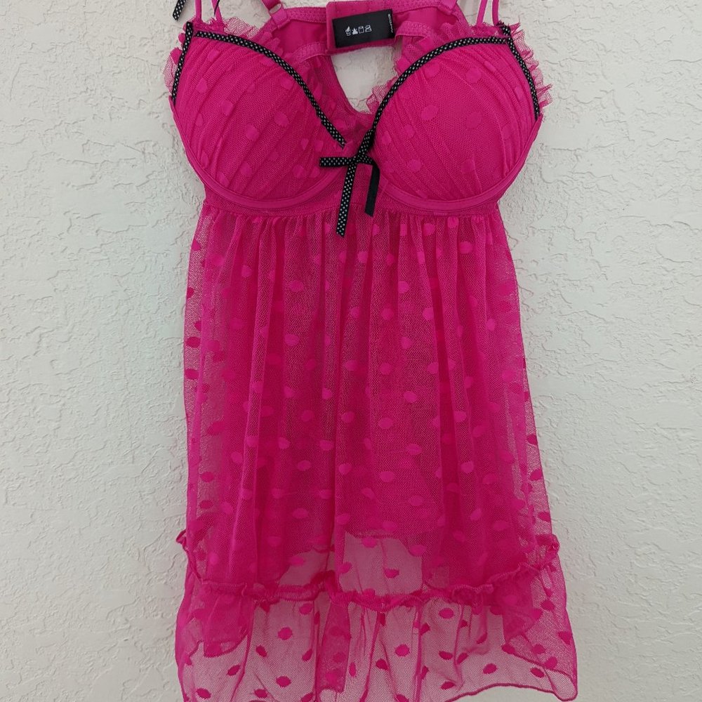 Pink Polka Dot Tulle Teddy, Size S